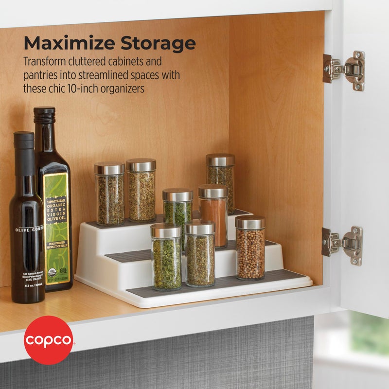 Copco Grey 2 Non-Skid 3-Tier Spice Rack Organizer for Pantry, 2-Pack, 10-Inch - Image 2
